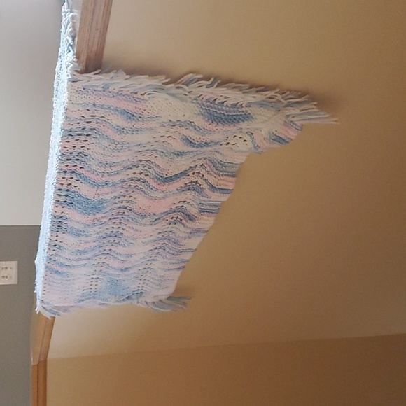 New Unused Vintage Crocheted Baby Afghan/Blanket, Pink,Blue,White, 50x45, Gorg! - Picture 2 of 13